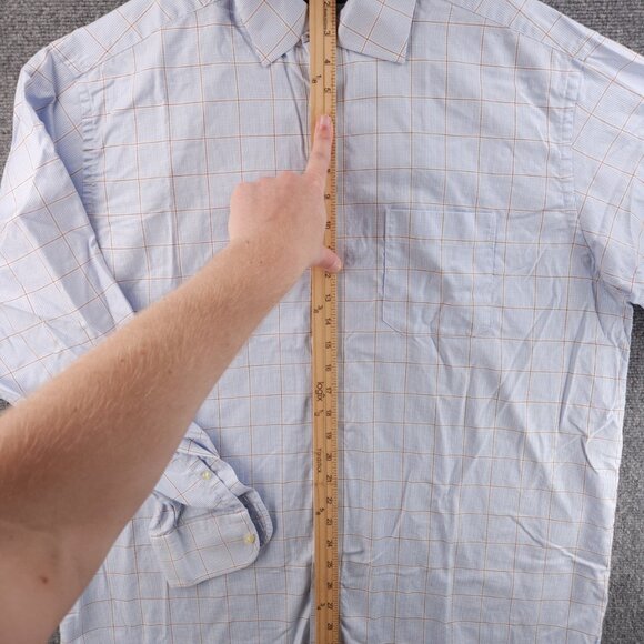 Eton Blue Orange Check 18 Button Up Convertible Cuff Pocket Long Sleeve Shirt - Picture 11 of 16